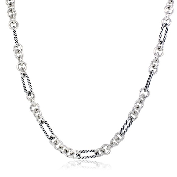 David Yurman Sterling Silver and 18k Gold Figaro Chain Necklace - Picture 2 of 7